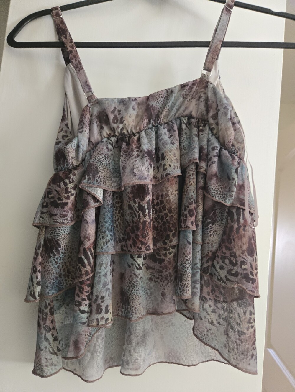 Tiered Ruffle Animal-Print Chiffon Cami in Pastel Multi